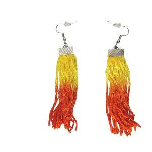 Orange Yellow Ombre Boho Tasseled Fringe Dangle Earrings